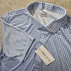 Collars and Co Dress Collar Polo Shirt Mens 2XL Blue Performance Preppy Golf New